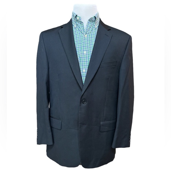 Michael Kors Mens Black Pinstripe Two Button Blazer Jacket Size 44R‎
